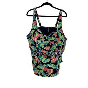 Lands’ End Navy Tankini Top with Floral Pattern - Sz. 24W (EUC)